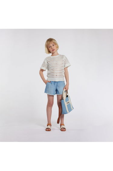 Girls Lamé Crochet Sweatshirt in Silver