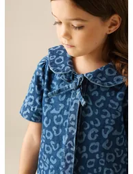 Saoirse Leopard Denim Collared Dress - Blue - 2