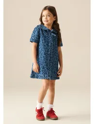 Saoirse Leopard Denim Collared Dress - Blue