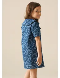Saoirse Leopard Denim Collared Dress - Blue - 3