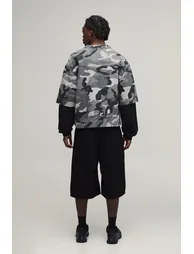 Camo Oversized Boxy Faux Layer Denim Football T-Shirt - black - 1