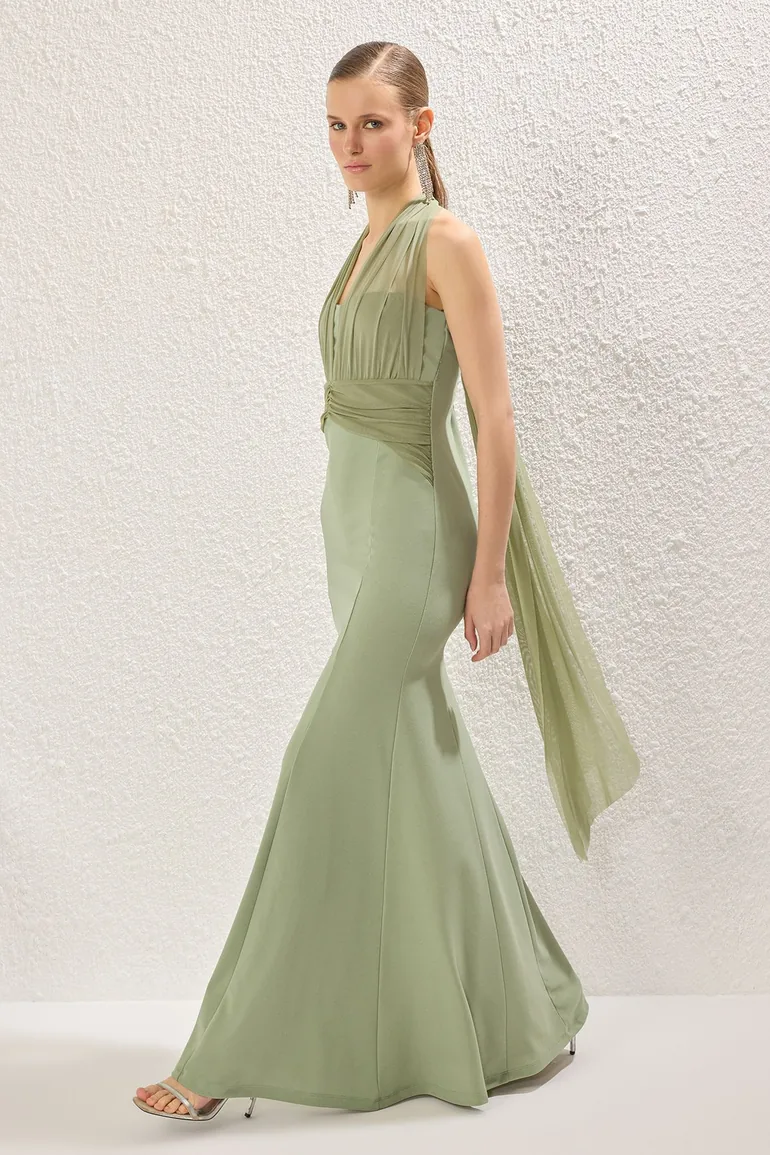 mint graduation dress Mac Duggal High Neck Chiffon Tiered Gown main image 1