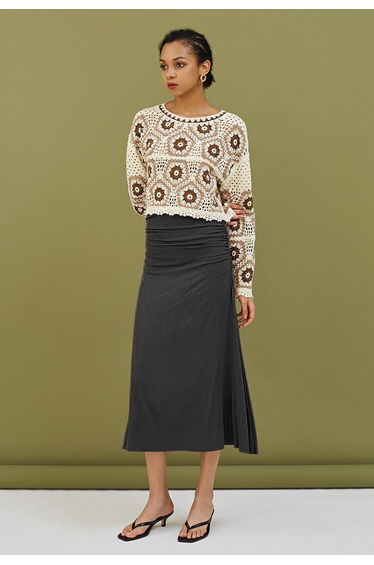 High Waist Ruched Detail Skirt in Smoke