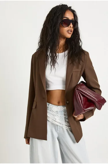 Oversized Tailored Blazer - brown