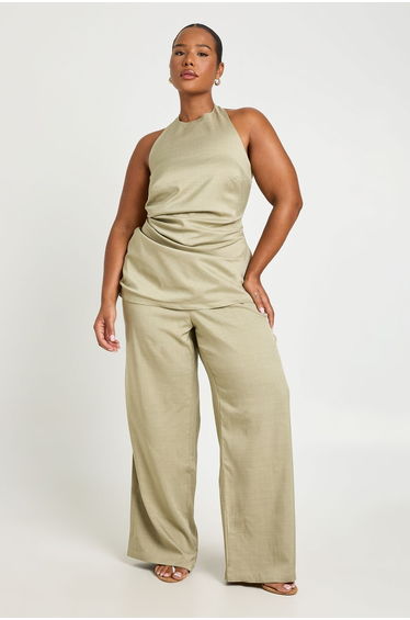Plus Ruched Side Halter Marl Tailored Top - green