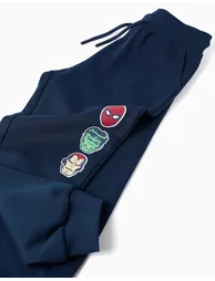 Cotton Joggers With Marvel Print And Drawstring For Boys, Navy Blue - 3