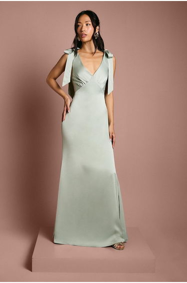 Coast Honoured Petite Satin Back Crepe V Neck Tie Shoulder Maxi Dress