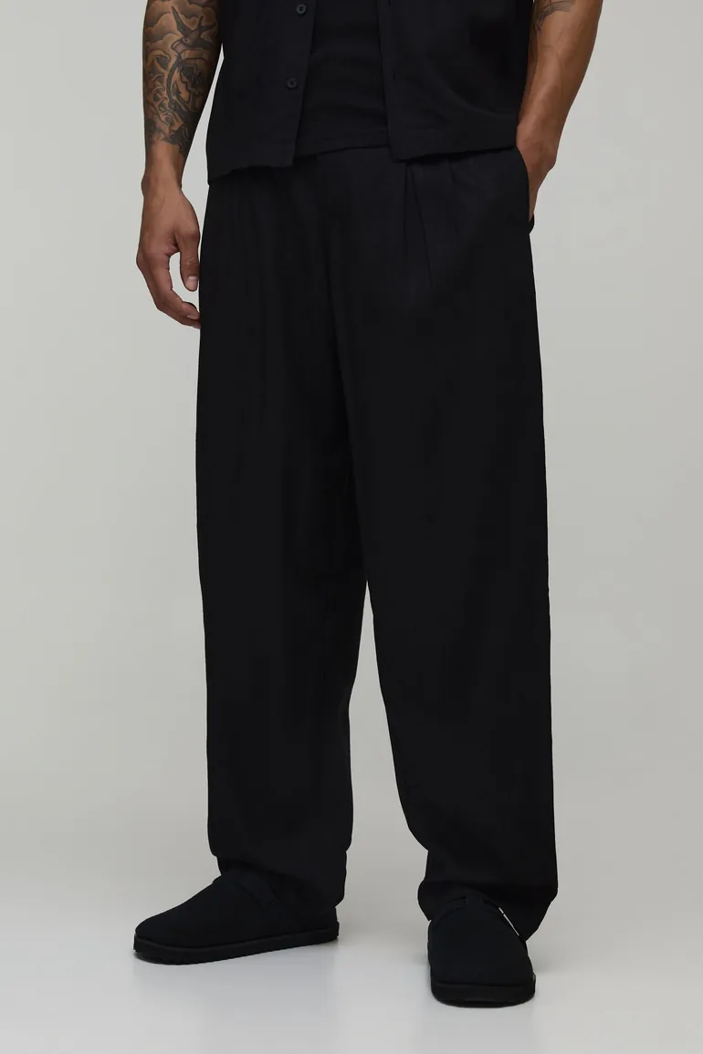 بنطلون بوهو مان أسود بقصة مستقيمة كتان