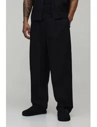 بنطلون بوهو مان أسود بقصة مستقيمة كتان