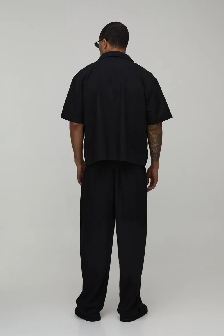 بنطلون بوهو مان أسود بقصة مستقيمة كتان - 1