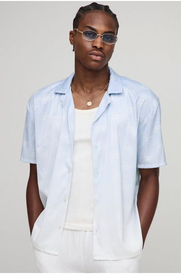 Oversized Monogram Print Satin Shirt