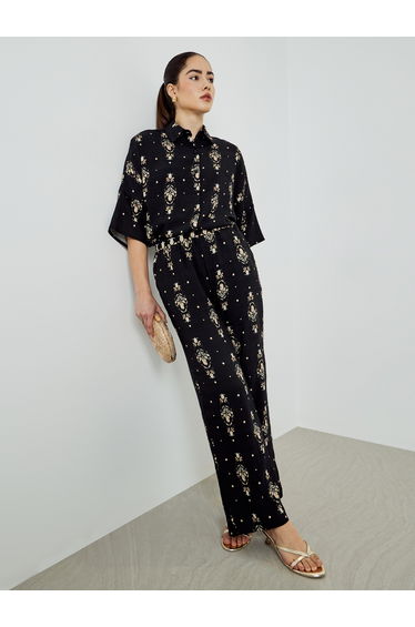 Black Printed Shirt and Pants Co-Ords
