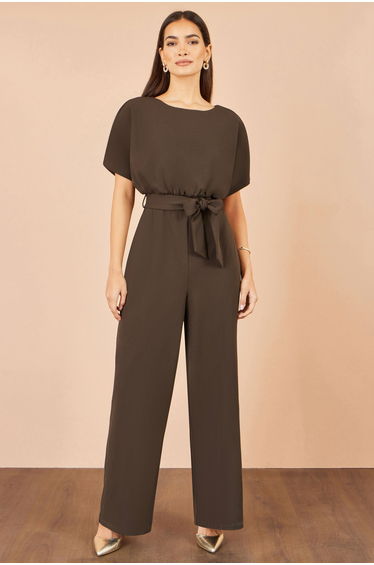 Yumi Brown Batwing Stretch Jumpsuit