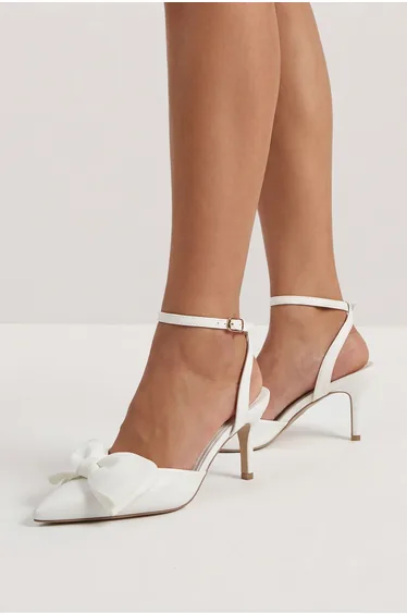 White Faux Leather Bow Detail Stiletto Heeled Court Shoes