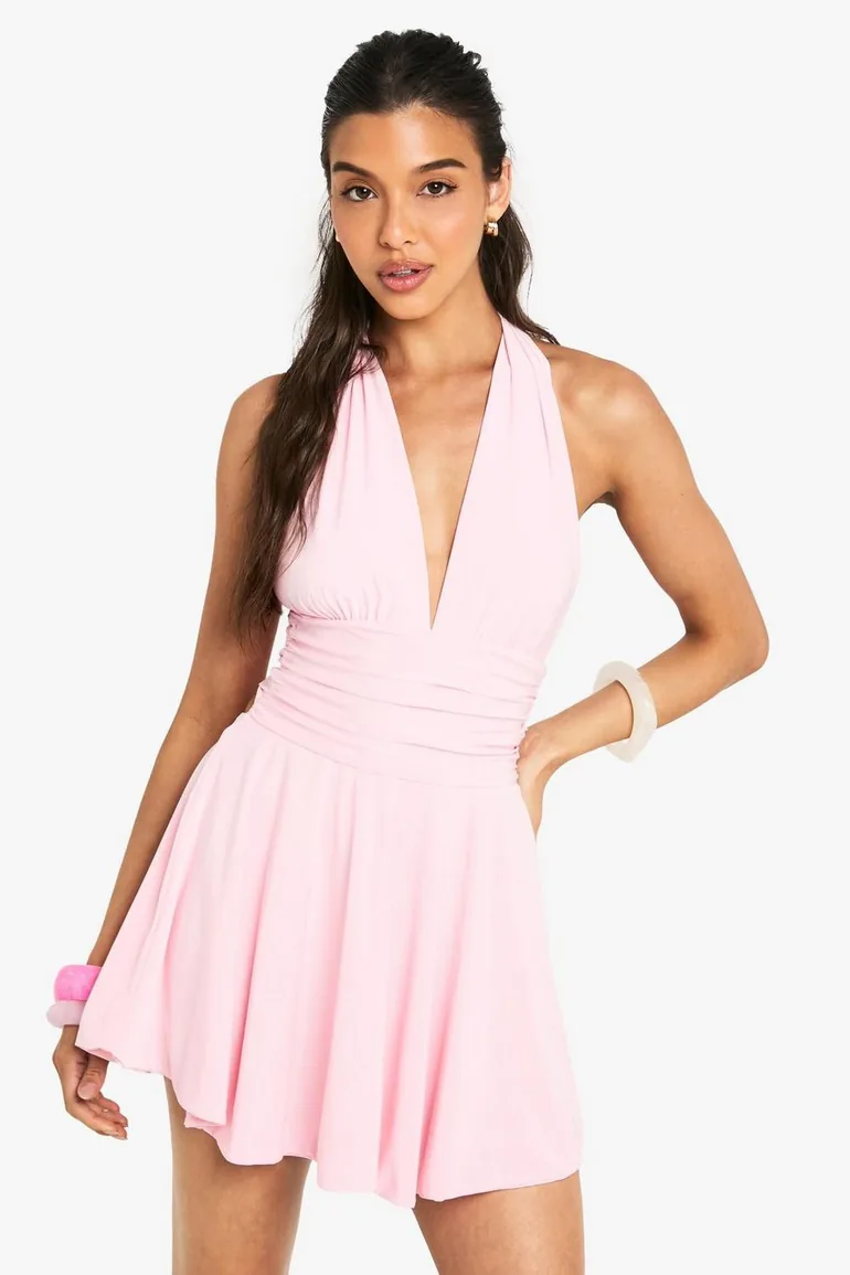 plunge v neck skater dress Sexy LBD - Black Skater Dress - Plunging Skater Dress