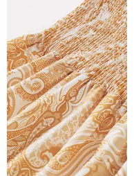 Paisley Print Shirred Waist Tiered Maxi Skirt in Yellow for Beach Getaways & Casual Brunches - 4