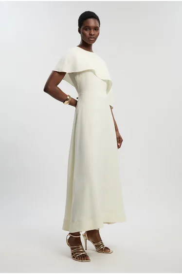 Soft Tailored Cape Detail Tailored Midi Dress