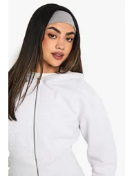 Deep Cinched Waist Cropped Zip Through Hoodie - ash grey - 3