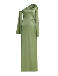 Satin Skew Collar Slit Midi Dress - 2