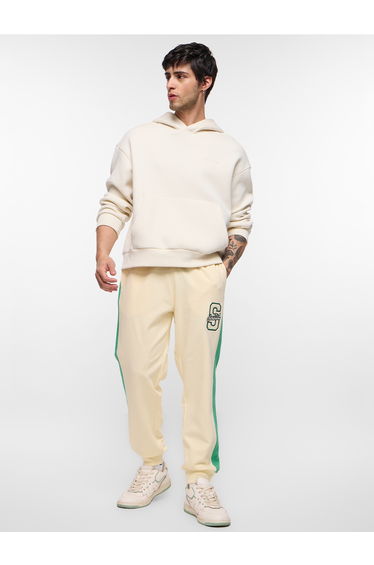 Men Cream Embroidered Oversized Joggers