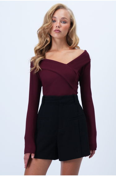 Women's Burgundy Wide Collar Ottoban