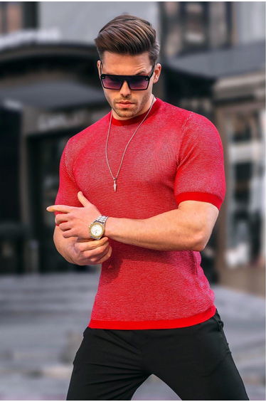 Men's Red Knitwear T-Shirt