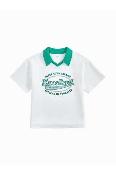 Boys' Short Sleeve Textured Polo T-Shirt With Contrast Collar