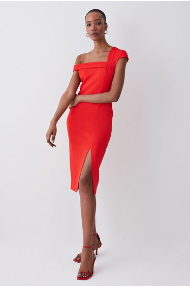 Italian Structured Jersey Pencil Midi Dress