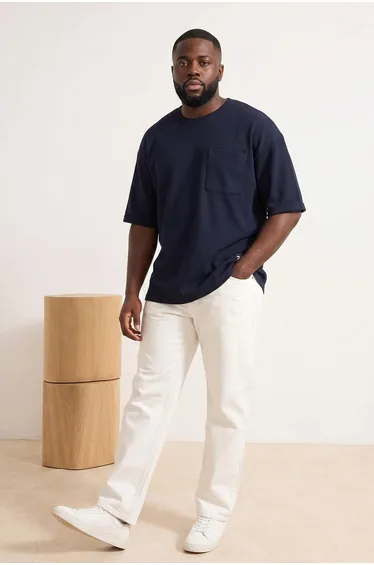 Navy Blue Oversize/Wide Cut Crew Neck Basic Plus Size T-Shirt