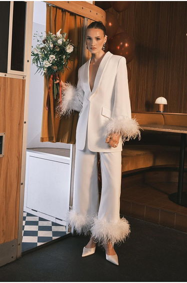 Feather Trim Cropped Trouser