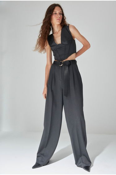 Pants - Gray - Wide leg