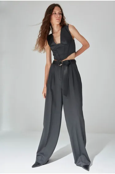 Pants - Gray - Wide leg