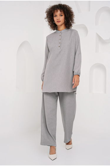 Linen Tunic Trousers Double Suit - Gray