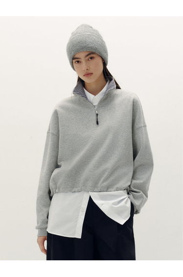 Women's Zip Pullover with Checked Collar Detail