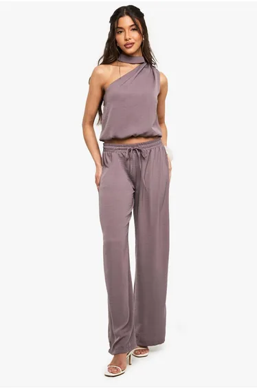 Woven Wide Leg Trousers - mocha