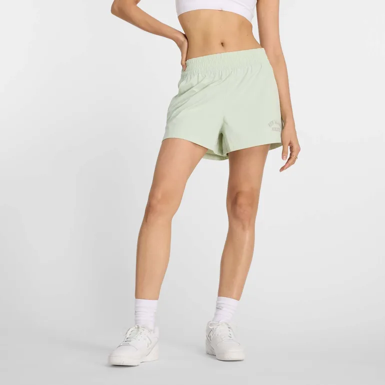 Women's New Balance Graphic Stretch Woven Pocket Shorts in Green