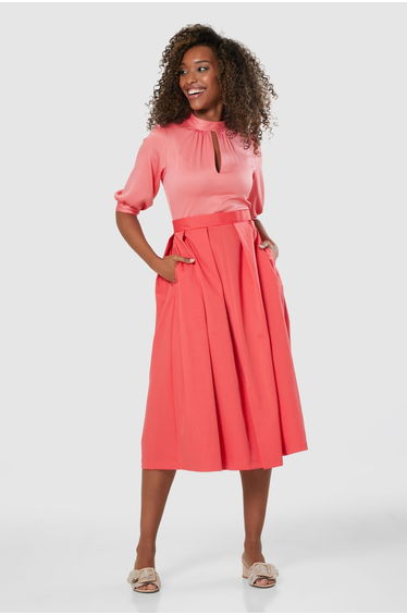 Closet London Coral Pink 2-in-1 Puff Sleeve Midaxi Dress
