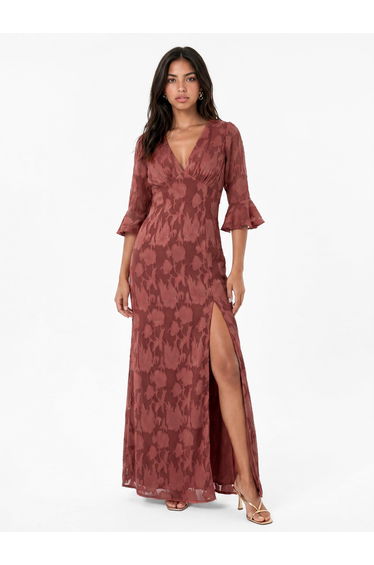 Anaya With Love Recycled Rusted Rose 3/4 Fluted Sleeves Maxi Dress