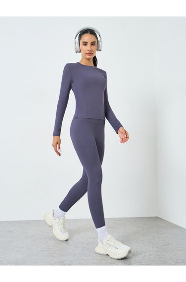 Women Stitch Detail Long Sleeve Top with Leggings Set