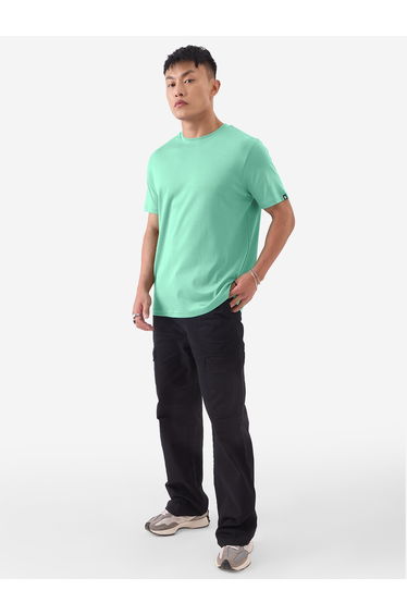 Men Green Plain Interlock Cotton T-Shirt
