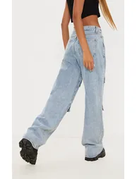 Light Blue Wash Cargo Front Pocket Baggy Boyfriend Jeans - 2