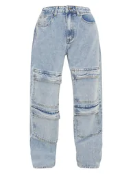 Light Blue Wash Cargo Front Pocket Baggy Boyfriend Jeans - 3
