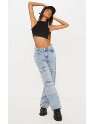 Light Blue Wash Cargo Front Pocket Baggy Boyfriend Jeans