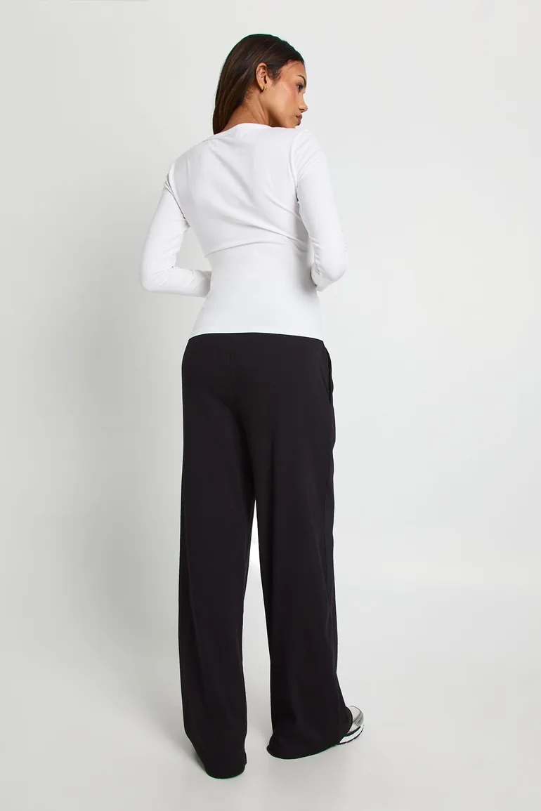 بنطلون مضلع بأرجل عريضة لون أسود - للحوامل - 1