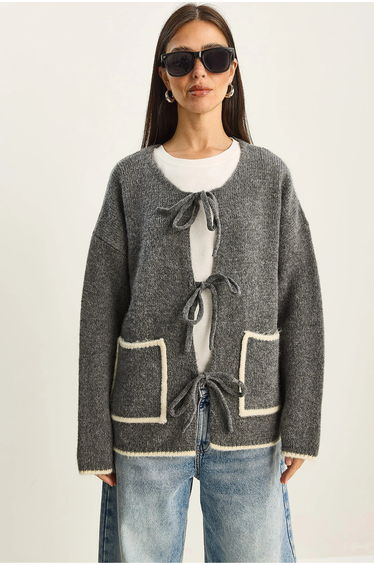 LUCCI Oversized Knit Cardigan with Tie Closure