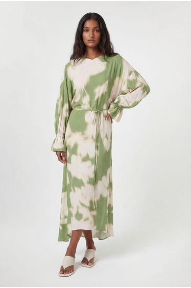 Viscose Woven Printed Cowl Neck Midi Dress