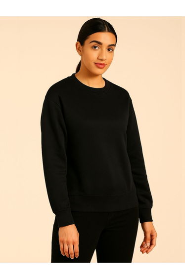 Women Regular Fit Solid Sweatshirt