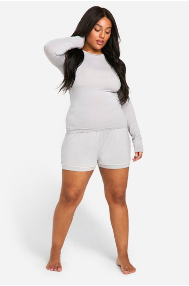 Plus Long Sleeve Modal Lounge Tshirt - ash grey