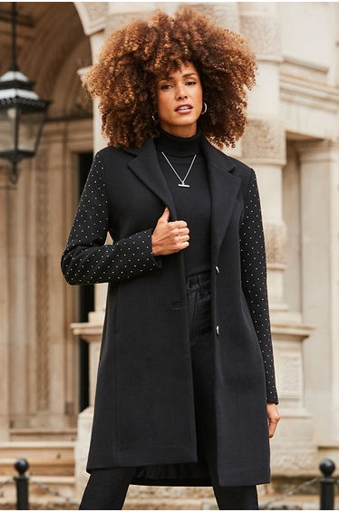 Black Stud Sleeve Detail Formal Coat