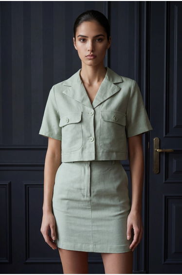 MY FASHION Short Sleeve Crop Shirt & Mini Skirt Two-Piece Set